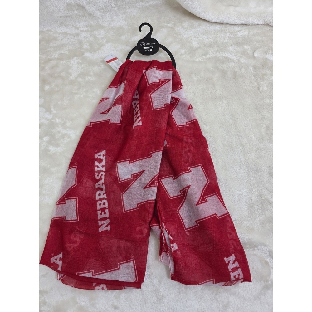 Little Earth NCAA Nebraska Cornhuskers Sheer Infinity Scarf Red White‎ NWT